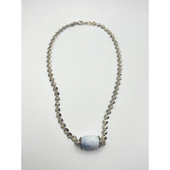 Sterling Silver 925 Necklace With Blue Gemstone Bead Pendant - Picture 3 of 7